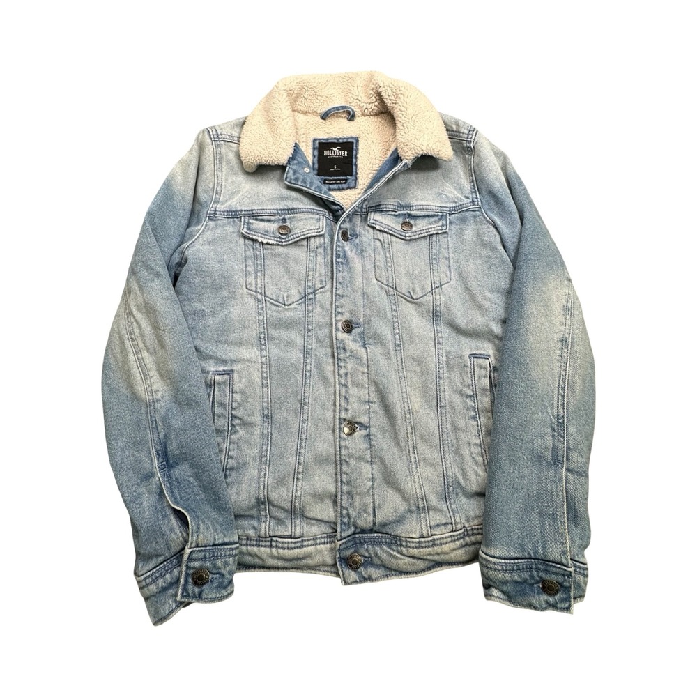 Hollister Denim Trucker Jacket Mens S Light Wash Sherpa Lined Cotton Western